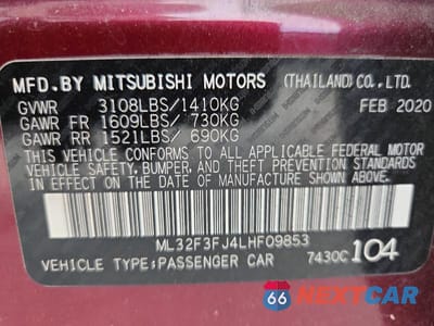 Zdjęcie 12 z 12 samochodu: 2020 MITSUBISHI MIRAGE G4 ES VIN:ML32F3FJ4LHF09853 - miniatura
