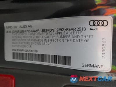 Zdjęcie 12 z 12 samochodu: 2018 AUDI A4 PREMIUM PLUS VIN:WAUENAF44JA200816 - miniatura