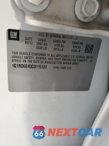 Zdjęcie 12 z 12 samochodu: 2012 CHEV VOLT VIN:1G1RD6E45CU115130 - miniatura