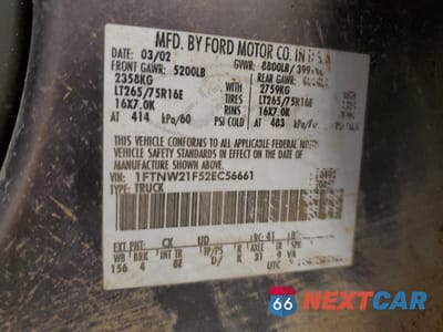 Zdjęcie 12 z 12 samochodu: 2002 FORD F250 SUPER DUTY VIN:1FTNW21F52EC56661 - miniatura