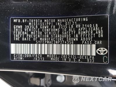 Zdjęcie 12 z 14 samochodu: 2022 TOYOTA COROLLA LE VIN:5YFEPMAE3NP274356 - miniatura