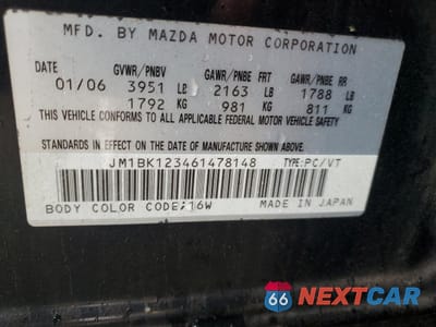 Zdjęcie 12 z 14 samochodu: 2006 MAZDA 3 S VIN:JM1BK123461478148 - miniatura