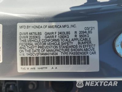 Zdjęcie 13 z 14 samochodu: 2021 HONDA ACCORD TOURING VIN:1HGCV2F94MA014534 - miniatura