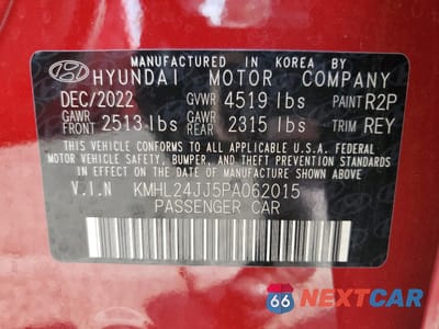 Zdjęcie 12 z 13 samochodu: 2023 HYUNDAI SONATA HYBRID VIN:KMHL24JJ5PA062015 - miniatura