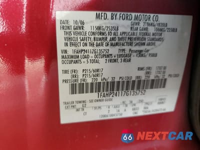 Zdjęcie 12 z 12 samochodu: 2007 FORD FIVE HUNDRED SEL VIN:1FAHP24117G135752 - miniatura