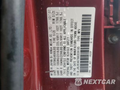 Zdjęcie 13 z 13 samochodu: 2008 HONDA CR-V EXL VIN:JHLRE48798C036185 - miniatura