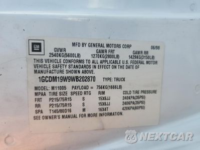 Zdjęcie 13 z 13 samochodu: 1998 CHEVROLET ASTRO VIN:1GCDM19W9WB202870 - miniatura