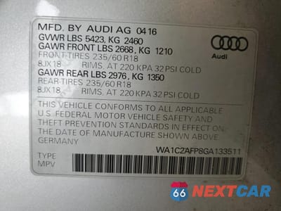 Zdjęcie 13 z 13 samochodu: 2016 AUDI Q5 PREMIUM VIN:WA1C2AFP8GA133511 - miniatura
