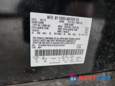 Zdjęcie 13 z 13 samochodu: 2016 FORD EXPLORER XLT VIN:1FM5K7DH3GGA70047 - miniatura