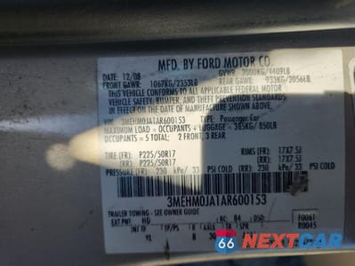 Zdjęcie 12 z 14 samochodu: 2010 MERCURY MILAN PREMIER VIN:3MEHM0JA1AR600153 - miniatura