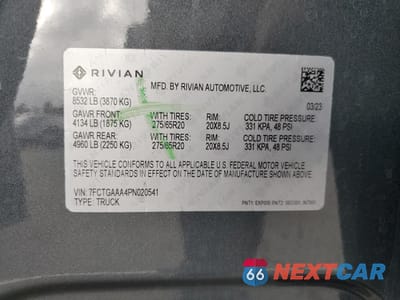Zdjęcie 12 z 12 samochodu: 2023 RIVIAN R1T ADVENTURE VIN:7FCTGAAA4PN020541 - miniatura