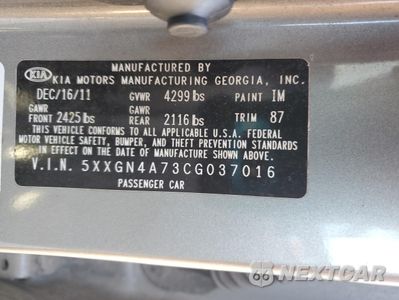 Zdjęcie 12 z 12 samochodu: 2012 KIA OPTIMA EX VIN:5XXGN4A73CG037016 - miniatura