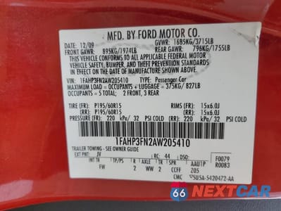 Zdjęcie 12 z 12 samochodu: 2010 FORD FOCUS SE VIN:1FAHP3FN2AW205410 - miniatura