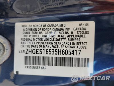 Zdjęcie 12 z 14 samochodu: 2005 HONDA CIVIC LX VIN:2HGES16535H605417 - miniatura