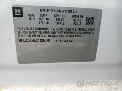 Zdjęcie 12 z 12 samochodu: 2012 CHEVROLET SONIC LT VIN:1G1JC5SH5C4136688 - miniatura