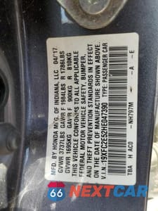 Zdjęcie 12 z 12 samochodu: 2017 HONDA CIVIC LX VIN:19XFC2E52HE047390 - miniatura