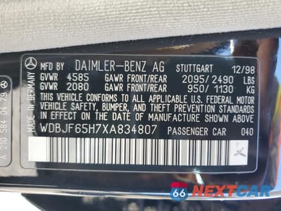 Zdjęcie 12 z 14 samochodu: 1999 MERCEDES-BENZ E 320 VIN:WDBJF65H7XA834807 - miniatura