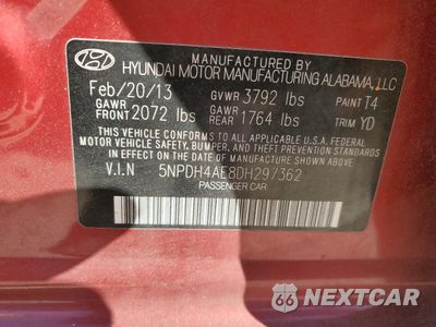 Zdjęcie 13 z 15 samochodu: 2013 HYUNDAI ELANTRA GLS VIN:5NPDH4AE8DH297362 - miniatura