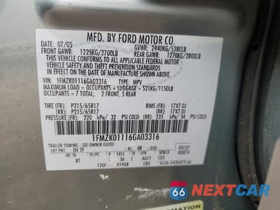 Zdjęcie 13 z 15 samochodu: 2006 FORD FREESTYLE SE VIN:1FMZK01116GA03316 - miniatura