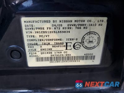 Zdjęcie 12 z 12 samochodu: 2005 NISSAN SENTRA 1.8 VIN:3N1CB51DX5L559834 - miniatura