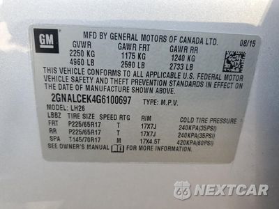 Zdjęcie 13 z 13 samochodu: 2016 CHEVROLET EQUINOX LT VIN:2GNALCEK4G6100697 - miniatura