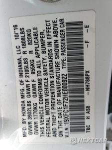 Zdjęcie 13 z 14 samochodu: 2017 HONDA CIVIC EXL VIN:19XFC1F72HE000922 - miniatura
