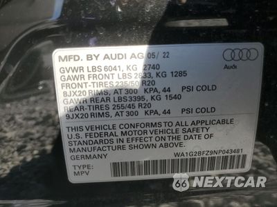 Zdjęcie 14 z 16 samochodu: 2022 AUDI Q4 E-TRON PREMIUM VIN:WA1G2BFZ9NP043481 - miniatura