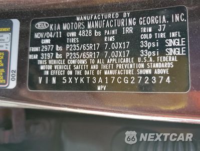 Zdjęcie 13 z 13 samochodu: 2012 KIA SORENTO BASE VIN:5XYKT3A17CG272374 - miniatura
