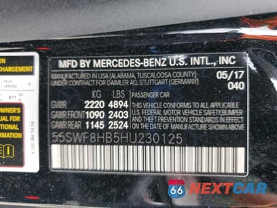 Zdjęcie 12 z 12 samochodu: 2017 MERCEDES-BENZ C 63 AMG-S VIN:55SWF8HB5HU230125 - miniatura