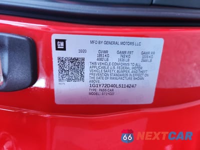 Zdjęcie 13 z 13 samochodu: 2020 CHEVROLET CORVETTE STINGRAY 2LT VIN:1G1Y72D40L5114247 - miniatura