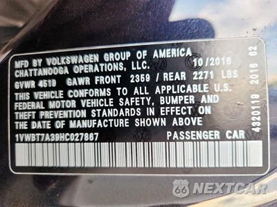 Zdjęcie 13 z 13 samochodu: 2017 VOLKSWAGEN PASSAT SE VIN:1VWBT7A39HC027867 - miniatura