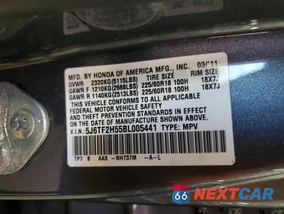 Zdjęcie 12 z 12 samochodu: 2011 HONDA ACCORD CROSSTOUR EXL VIN:5J6TF2H55BL005441 - miniatura