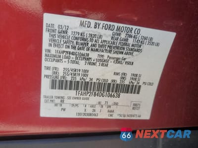 Zdjęcie 12 z 12 samochodu: 2013 FORD TAURUS LIMITED VIN:1FAHP2F84DG106638 - miniatura