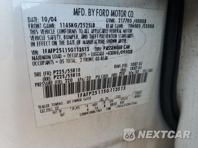 Zdjęcie 12 z 14 samochodu: 2005 FORD FIVE HUNDRED LIMITED VIN:1FAFP25115G113513 - miniatura