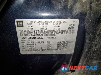 Zdjęcie 13 z 13 samochodu: 2015 CHEVROLET EQUINOX LT VIN:2GNFLFEK1F6357032 - miniatura