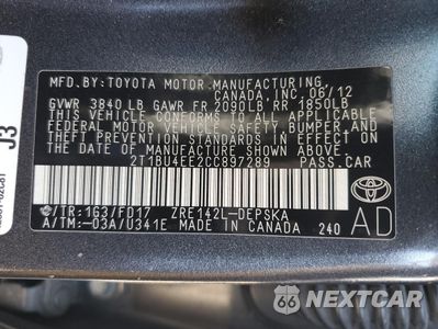 Zdjęcie 12 z 12 samochodu: 2012 TOYOTA COROLLA BASE VIN:2T1BU4EE2CC897289 - miniatura