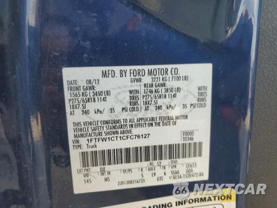Zdjęcie 12 z 12 samochodu: 2012 FORD F150 SUPERCREW VIN:1FTFW1CT1CFC76127 - miniatura