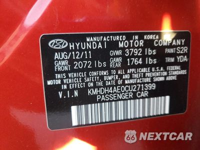 Zdjęcie 12 z 12 samochodu: 2012 HYUNDAI ELANTRA GLS VIN:KMHDH4AE0CU271399 - miniatura