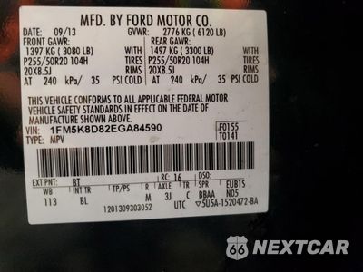 Zdjęcie 14 z 16 samochodu: 2014 FORD EXPLORER XLT VIN:1FM5K8D82EGA84590 - miniatura