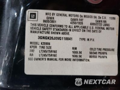 Zdjęcie 13 z 15 samochodu: 1997 CHEVROLET SUBURBAN K2500 VIN:3GNGK26J0VG118841 - miniatura