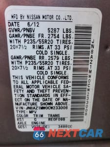 Zdjęcie 13 z 13 samochodu: 2012 NISSAN MURANO S VIN:JN8AZ1MW0CW233008 - miniatura