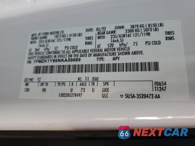 Zdjęcie 10 z 10 samochodu: 2022 FORD TRANSIT T-150 VIN:1FMZK1Y86NKA59689 - miniatura