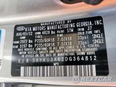 Zdjęcie 13 z 13 samochodu: 2013 KIA SORENTO EX VIN:5XYKU3A62DG364812 - miniatura