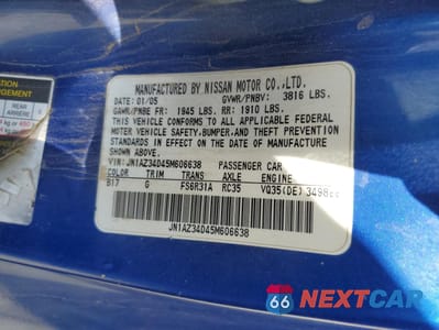 Zdjęcie 12 z 12 samochodu: 2005 NISSAN 350Z COUPE VIN:JN1AZ34D45M606638 - miniatura