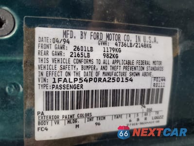 Zdjęcie 12 z 12 samochodu: 1994 FORD TAURUS SHO VIN:1FALP54P0RA250154 - miniatura