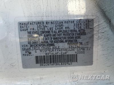 Zdjęcie 12 z 14 samochodu: 2017 NISSAN VERSA S VIN:3N1CN7AP3HL820965 - miniatura