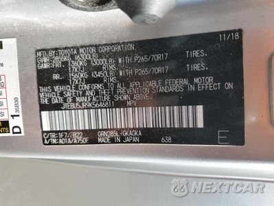 Zdjęcie 13 z 13 samochodu: 2019 TOYOTA 4RUNNER SR5/SR5 PREMIUM VIN:JTEBU5JR9K5646811 - miniatura