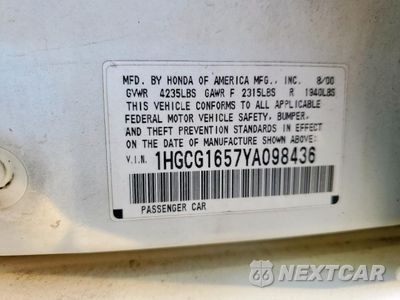 Zdjęcie 12 z 12 samochodu: 2000 HONDA ACCORD EX VIN:1HGCG1657YA098436 - miniatura