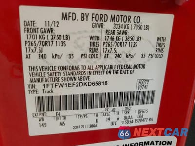 Zdjęcie 12 z 12 samochodu: 2013 FORD F150 SUPERCREW VIN:1FTFW1EF2DKD65818 - miniatura