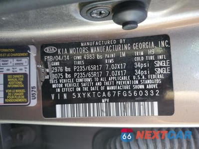 Zdjęcie 13 z 13 samochodu: 2015 KIA SORENTO LX VIN:5XYKTCA67FG560332 - miniatura
